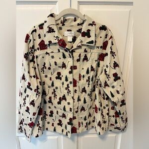 C.J. Christopher Banks Christmas corduroy cream vintage women’s jacket size 1x X